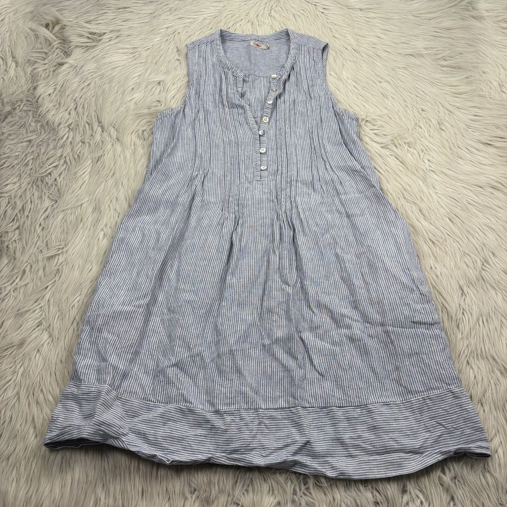 Faherty Women's S Blue Stripe Linen Isha Shift Mini Dress Boho Beach Resort